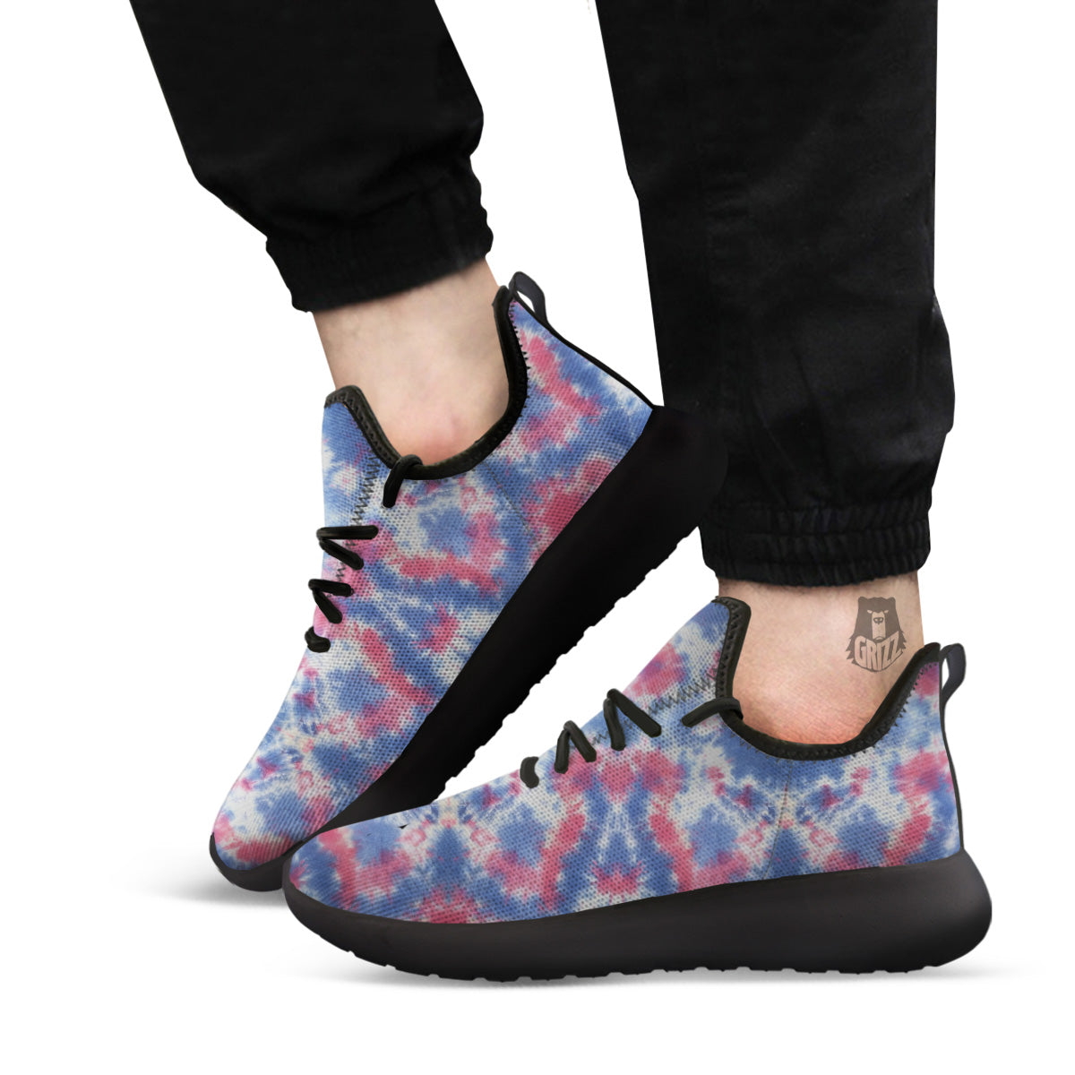 Tie Dye Two Tone Print Pattern Black Athletic Shoes-grizzshop