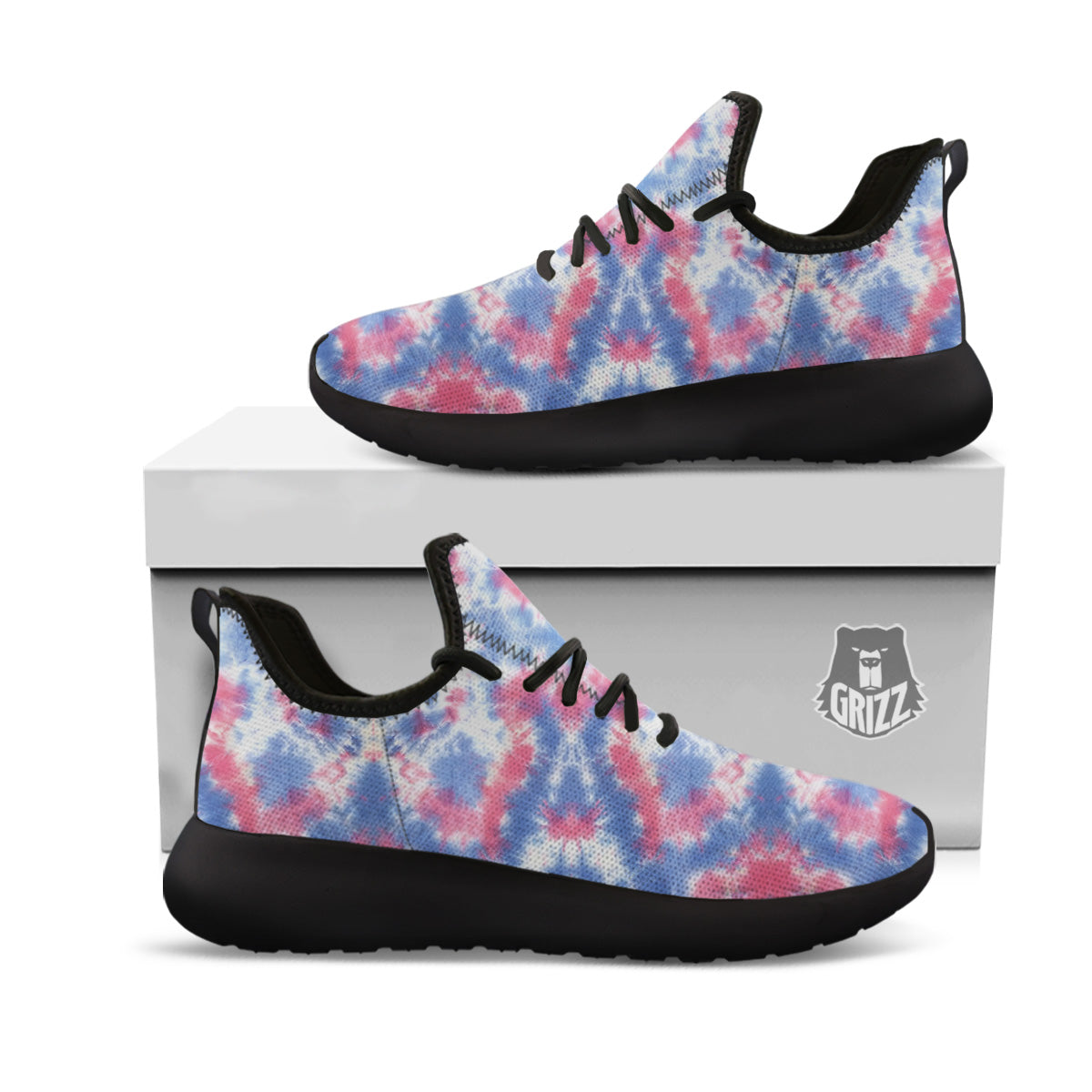 Tie Dye Two Tone Print Pattern Black Athletic Shoes-grizzshop