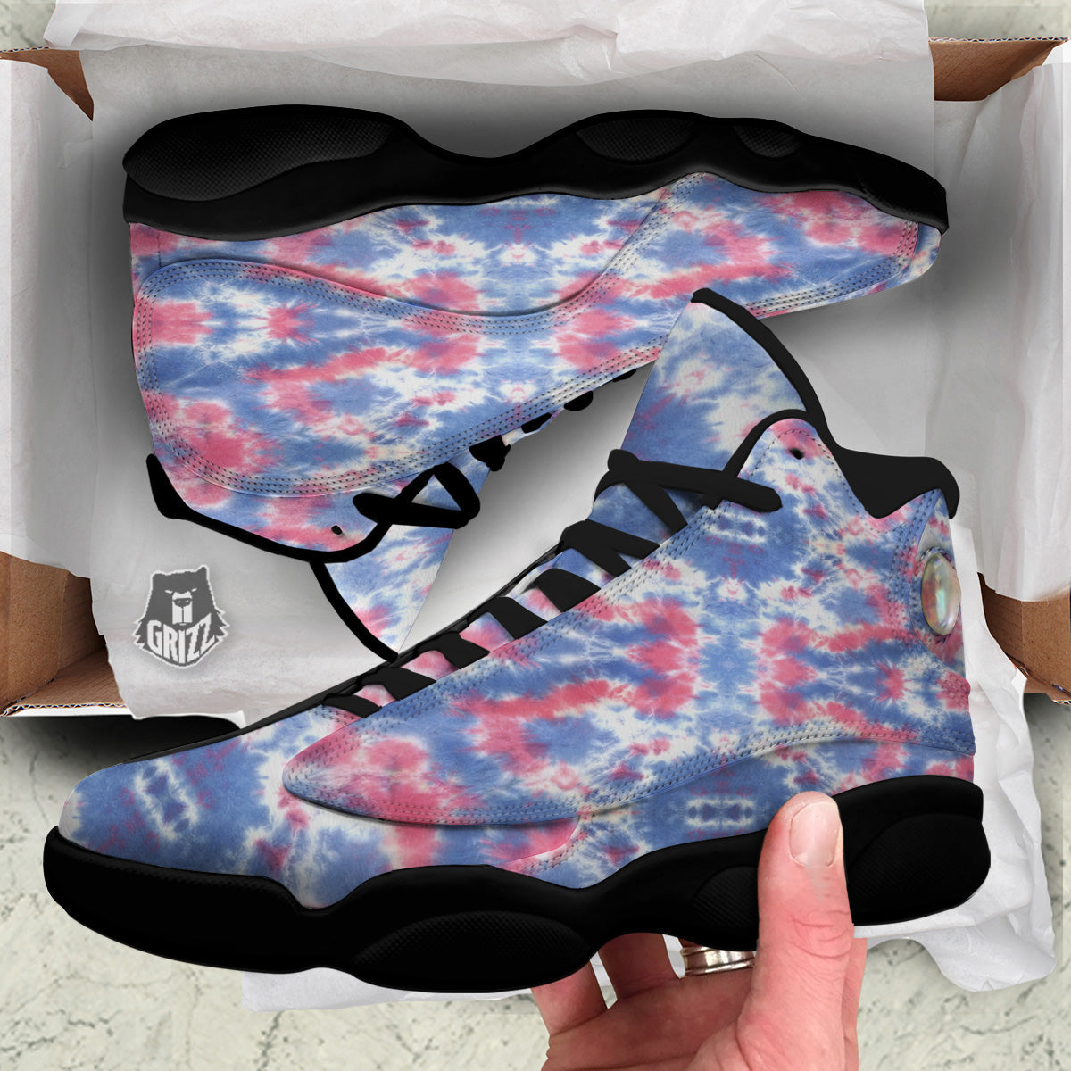 Tie Dye Two Tone Print Pattern Black Basketball Shoes-grizzshop