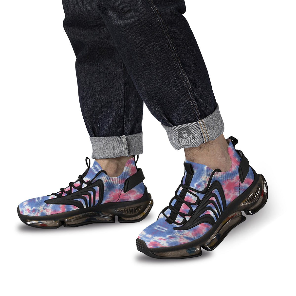 Tie Dye Two Tone Print Pattern Black Gym Shoes-grizzshop
