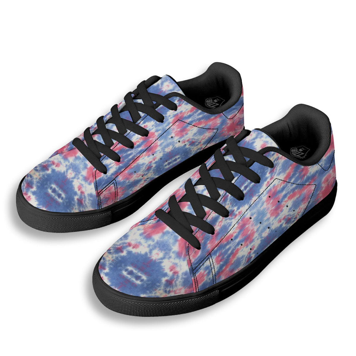 Tie Dye Two Tone Print Pattern Black Low Top Sneakers-grizzshop