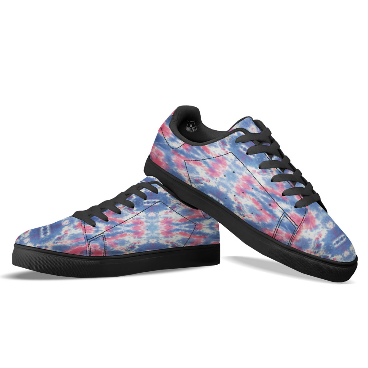 Tie Dye Two Tone Print Pattern Black Low Top Sneakers-grizzshop