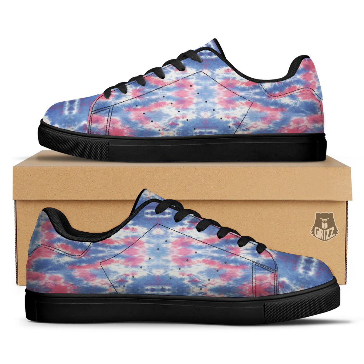 Tie Dye Two Tone Print Pattern Black Low Top Sneakers-grizzshop