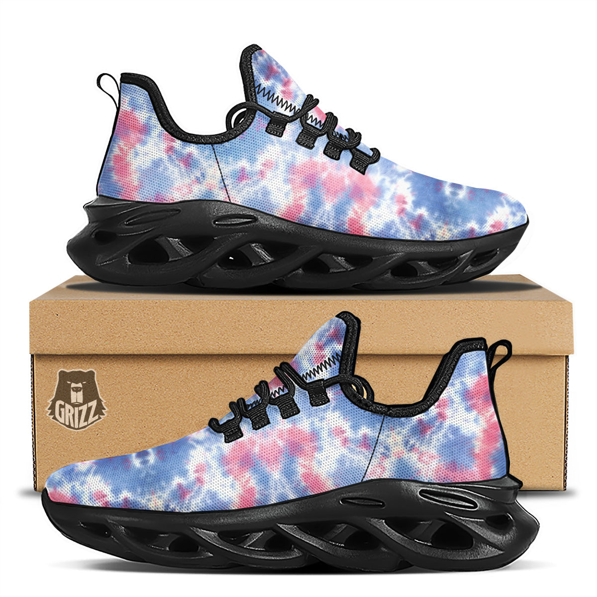 Tie Dye Two Tone Print Pattern Black Running Shoes-grizzshop