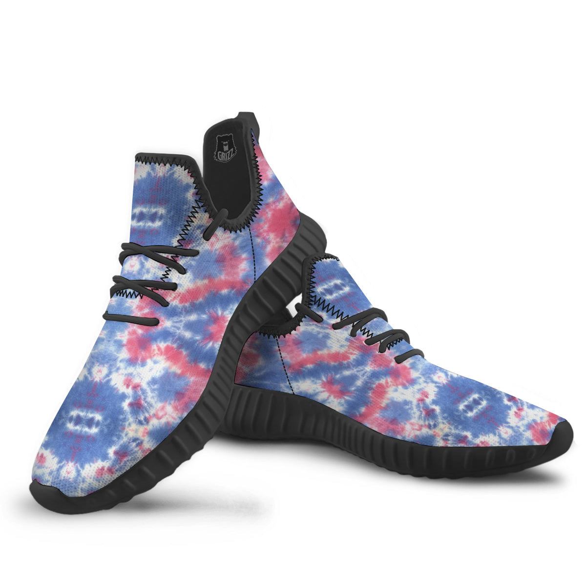 Tie Dye Two Tone Print Pattern Black Walking Shoes-grizzshop