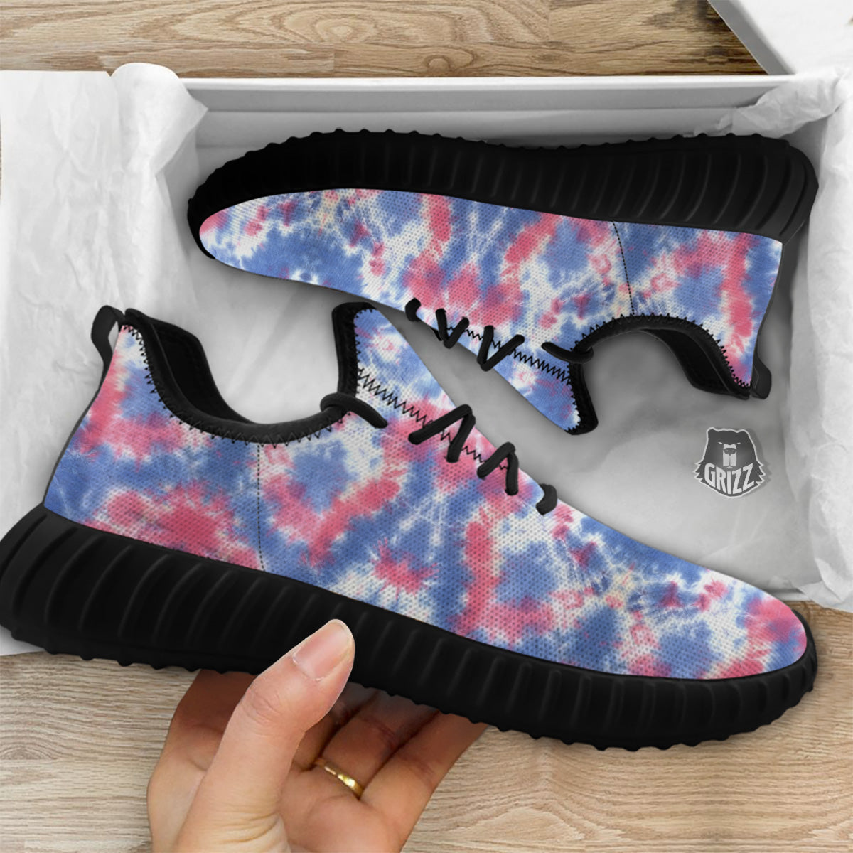 Tie Dye Two Tone Print Pattern Black Walking Shoes-grizzshop