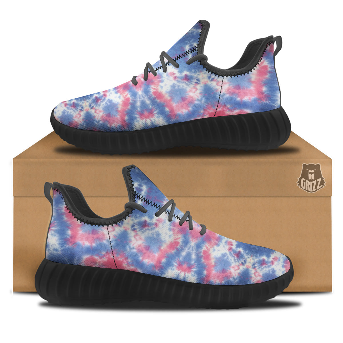 Tie Dye Two Tone Print Pattern Black Walking Shoes-grizzshop