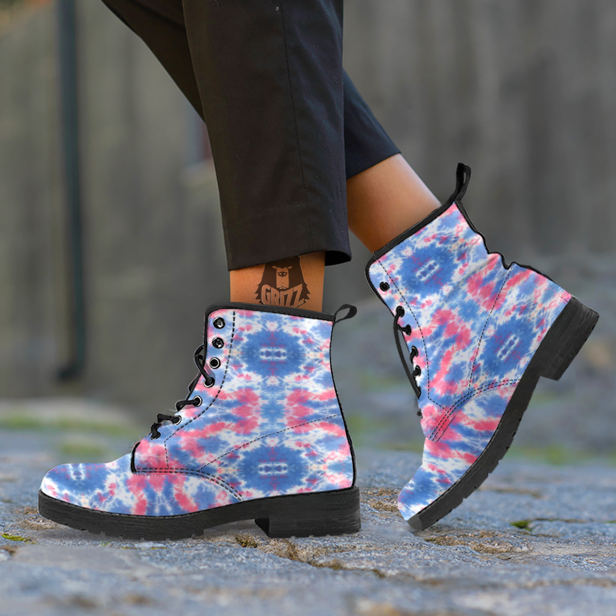 Tie Dye Two Tone Print Pattern Leather Boots-grizzshop