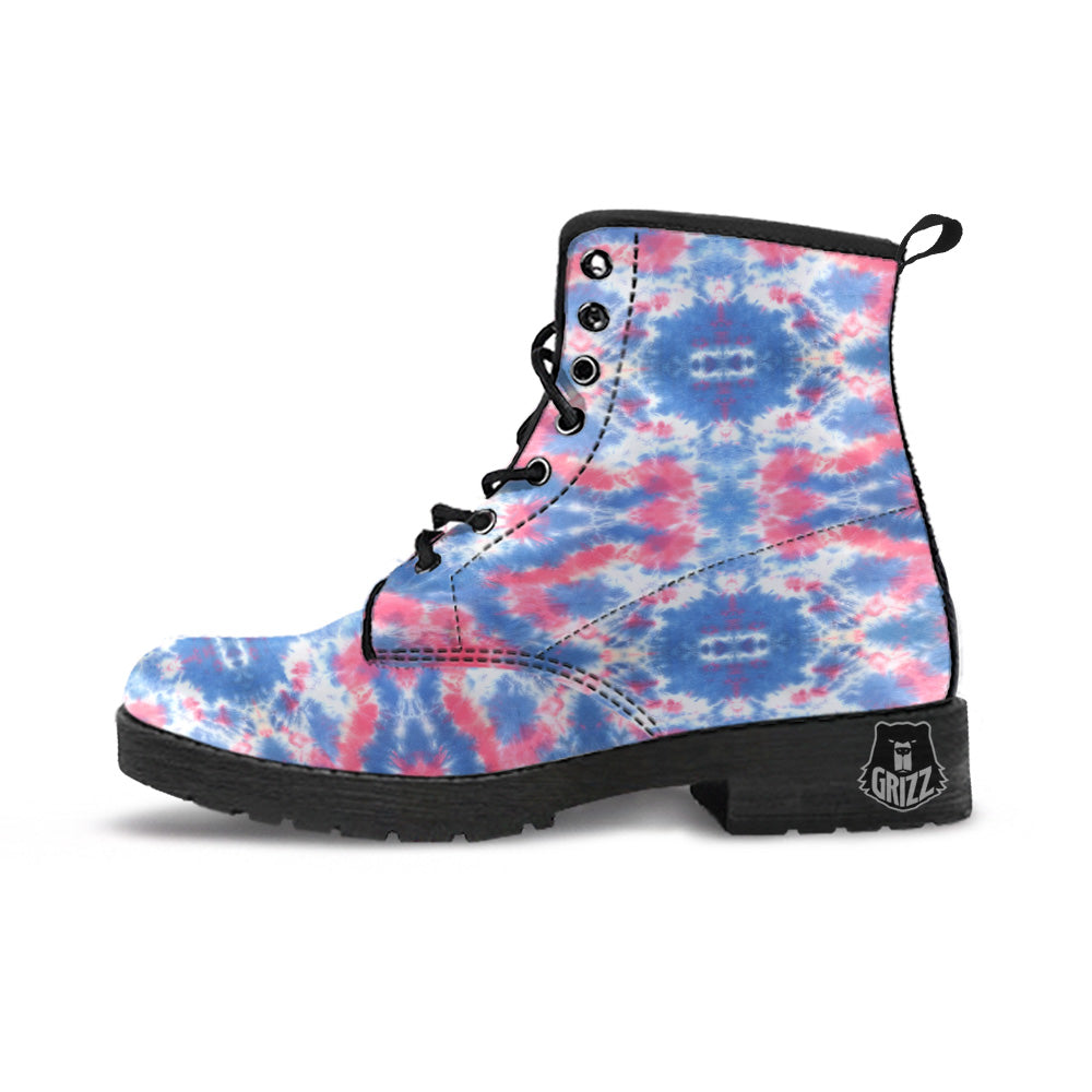 Tie Dye Two Tone Print Pattern Leather Boots-grizzshop