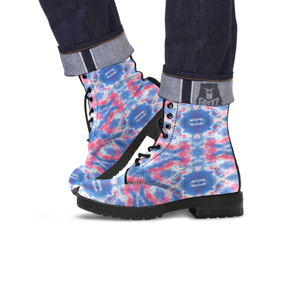 Tie Dye Two Tone Print Pattern Leather Boots-grizzshop