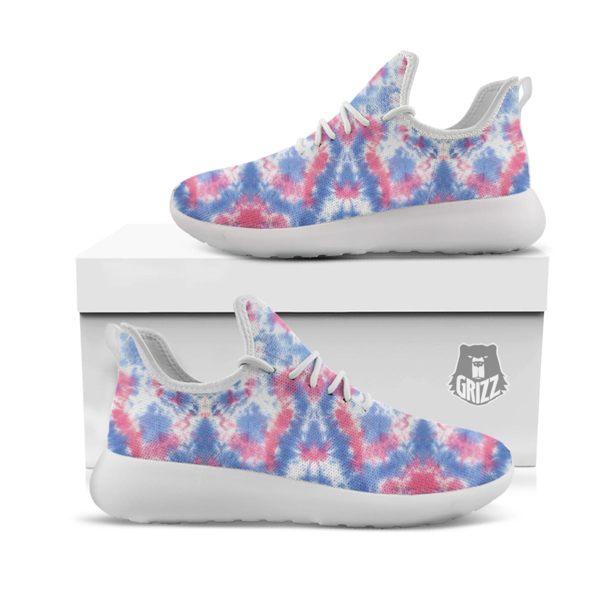 Tie Dye Two Tone Print Pattern White Athletic Shoes-grizzshop