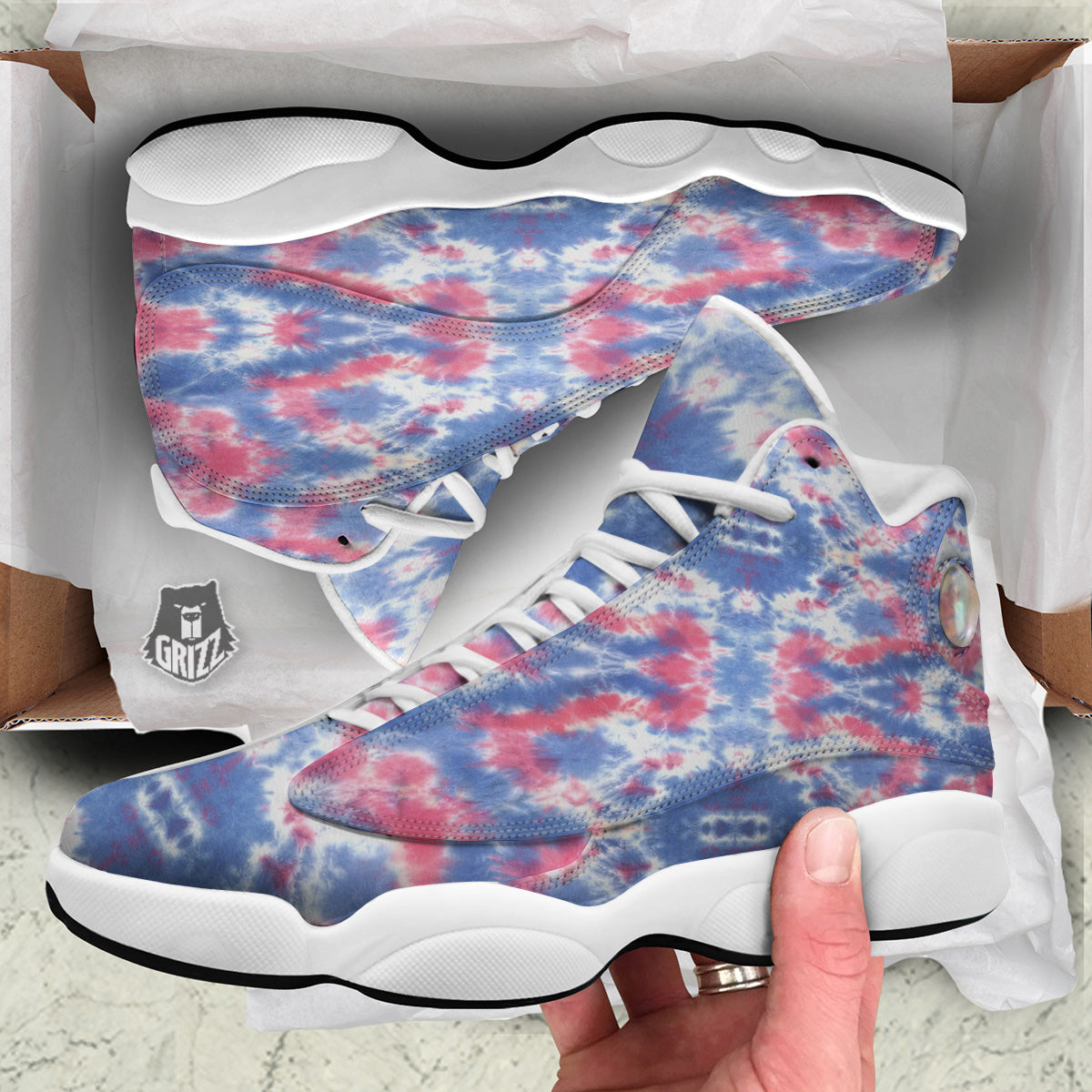 Tie Dye Two Tone Print Pattern White Basketball Shoes-grizzshop