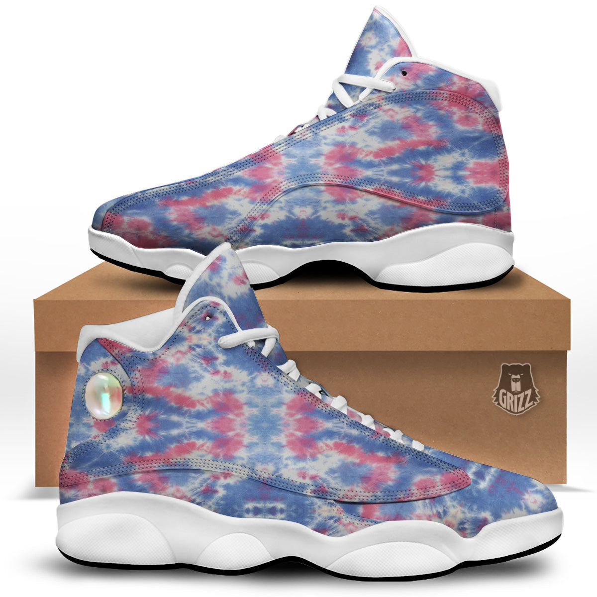 Tie Dye Two Tone Print Pattern White Basketball Shoes-grizzshop