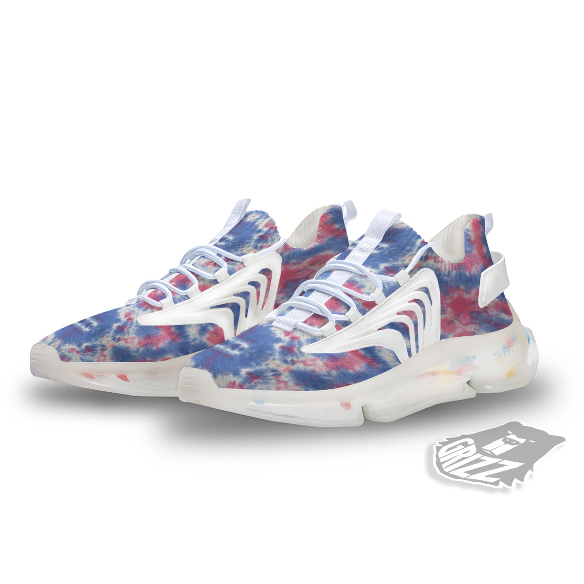 Tie Dye Two Tone Print Pattern White Gym Shoes-grizzshop
