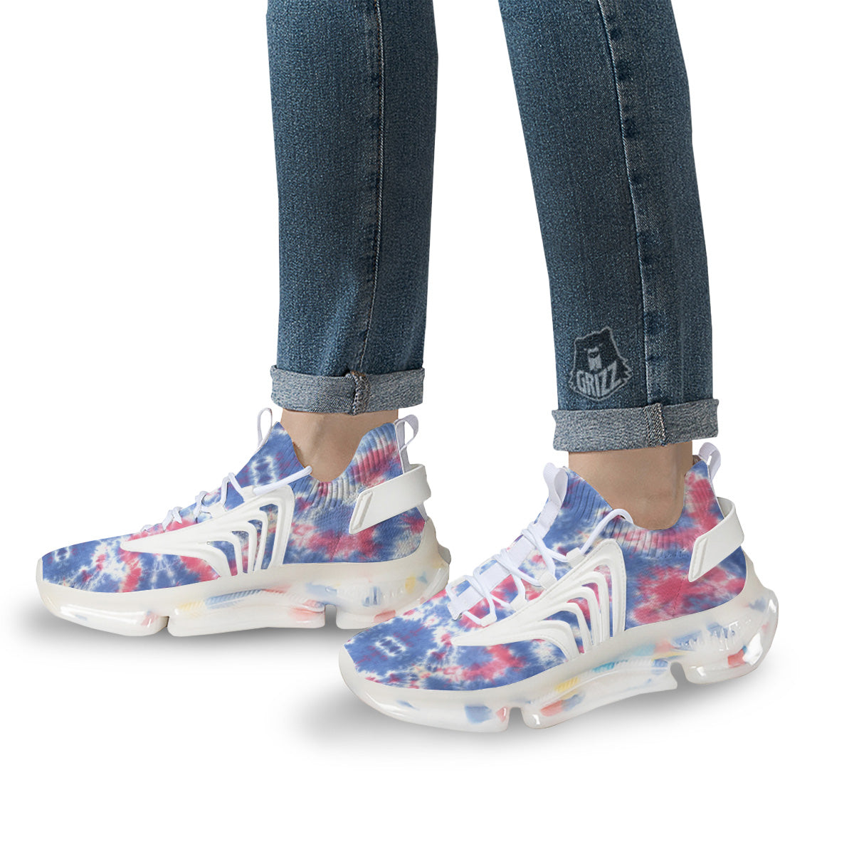 Tie Dye Two Tone Print Pattern White Gym Shoes-grizzshop
