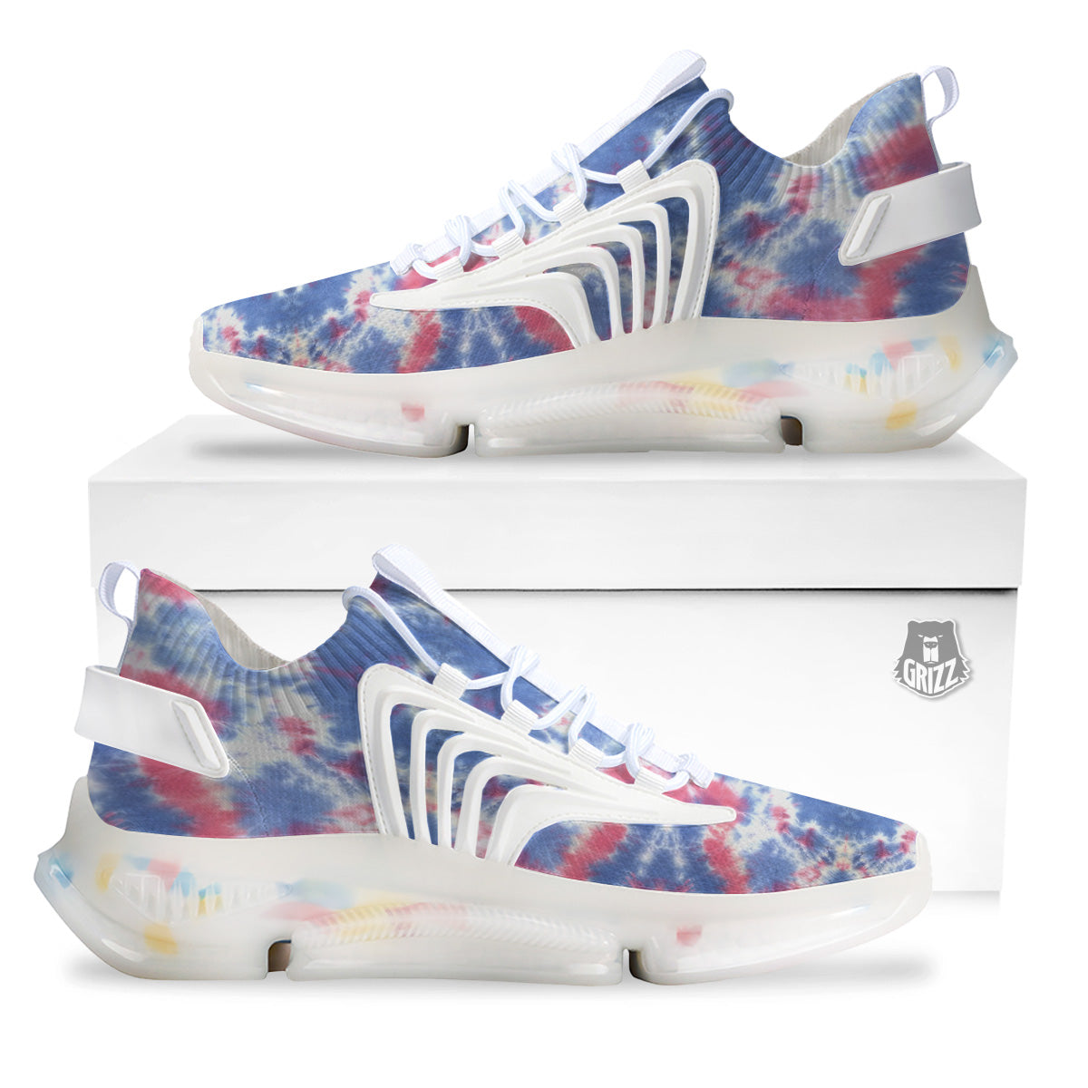 Tie Dye Two Tone Print Pattern White Gym Shoes-grizzshop