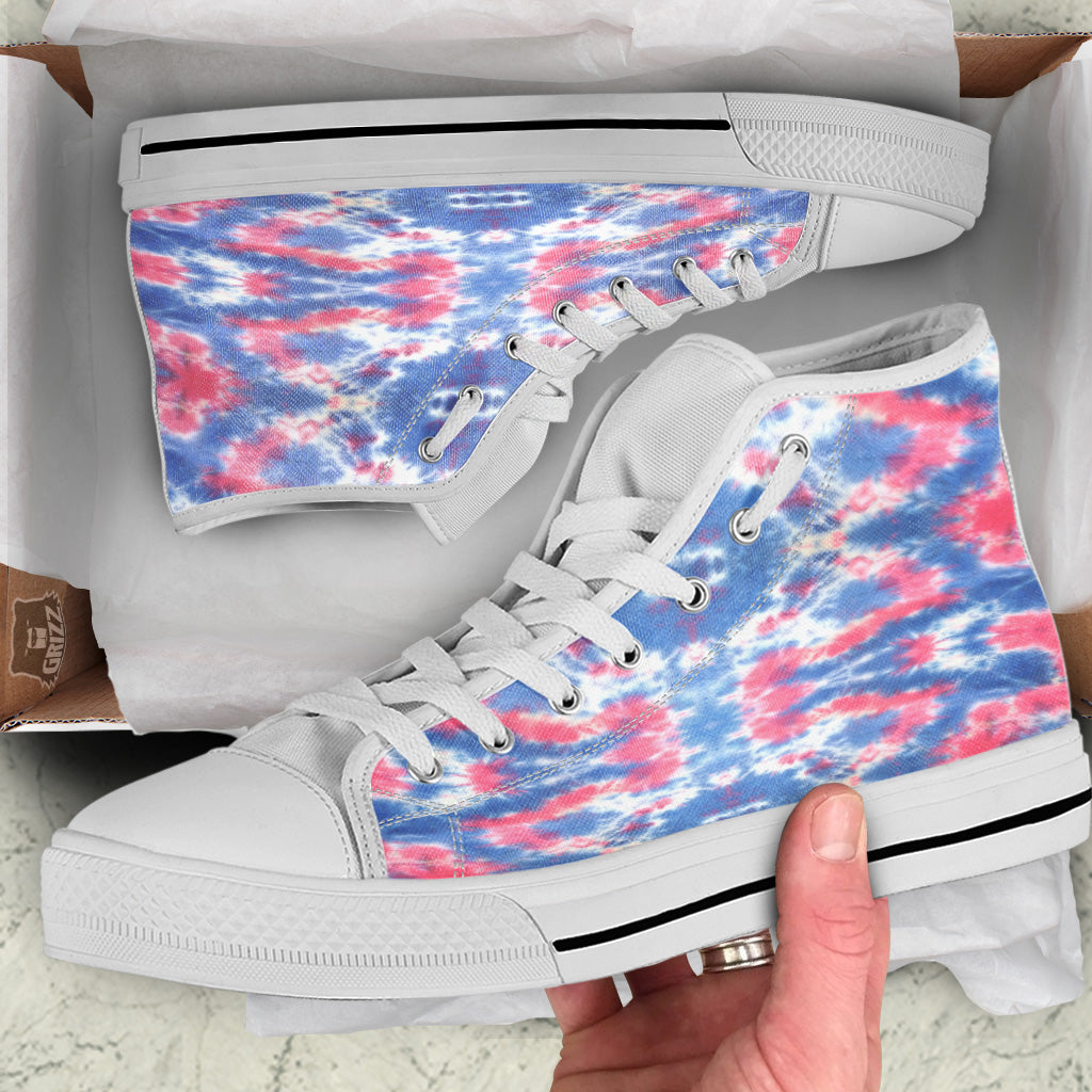 Tie Dye Two Tone Print Pattern White High Top Shoes-grizzshop