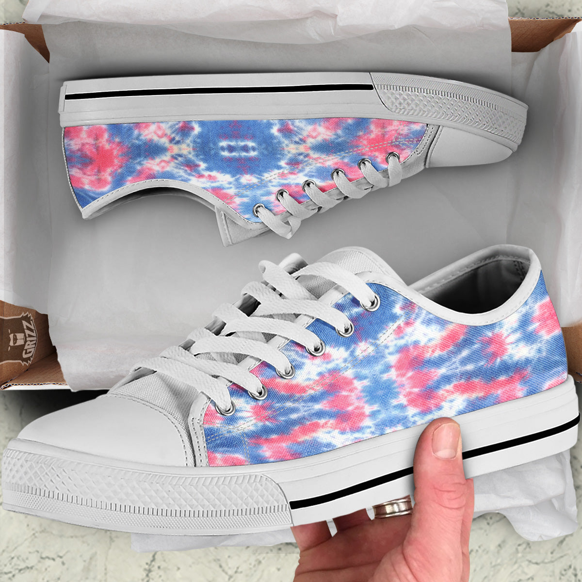 Tie Dye Two Tone Print Pattern White Low Top Shoes-grizzshop