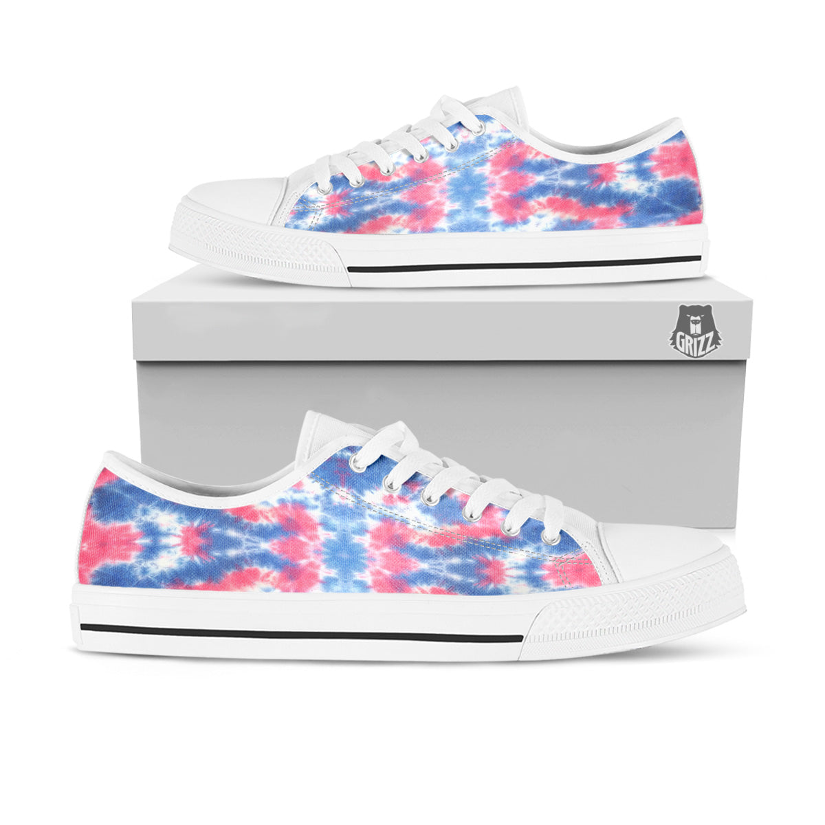 Tie Dye Two Tone Print Pattern White Low Top Shoes-grizzshop