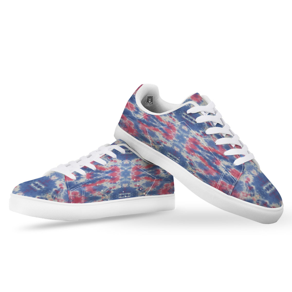 Tie Dye Two Tone Print Pattern White Low Top Sneakers-grizzshop
