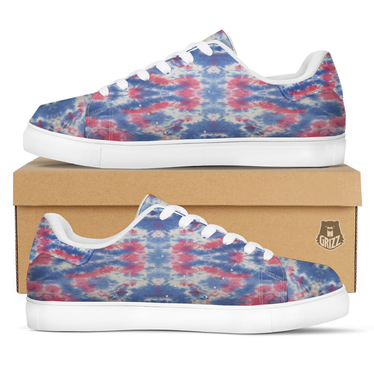Tie Dye Two Tone Print Pattern White Low Top Sneakers-grizzshop