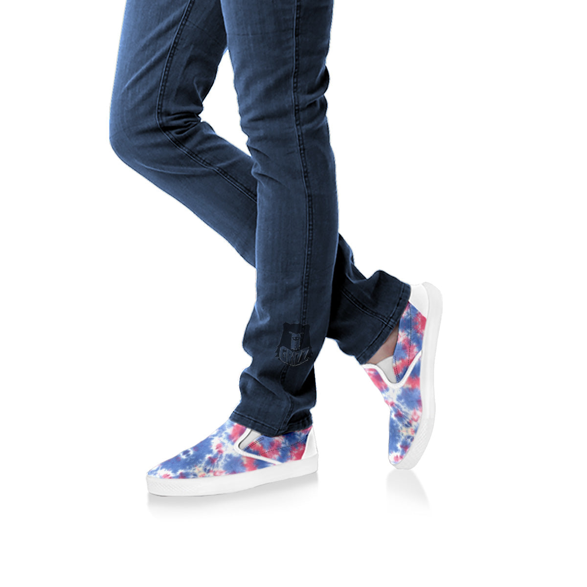 Tie Dye Two Tone Print Pattern White Slip On Shoes-grizzshop