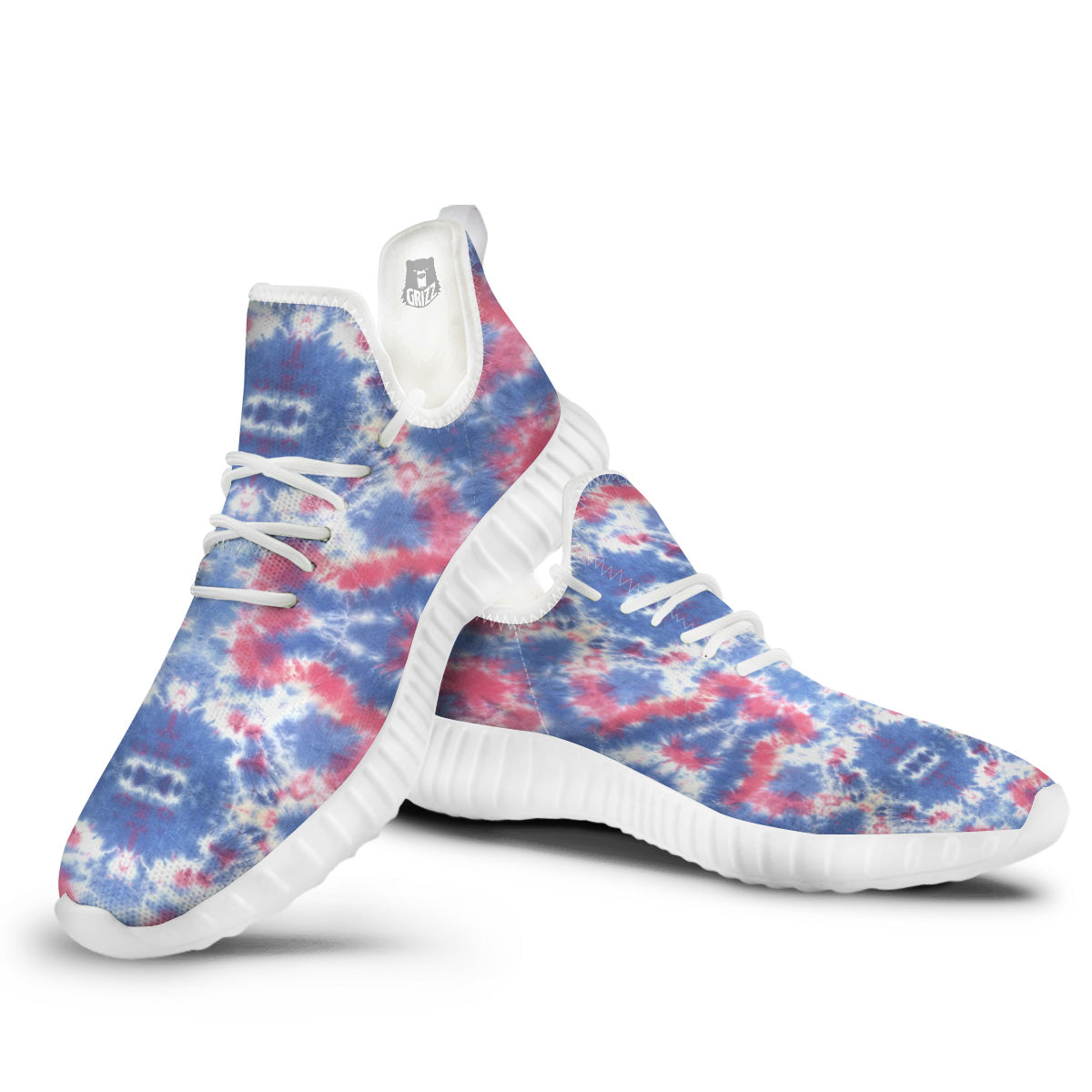 Tie Dye Two Tone Print Pattern White Walking Shoes-grizzshop
