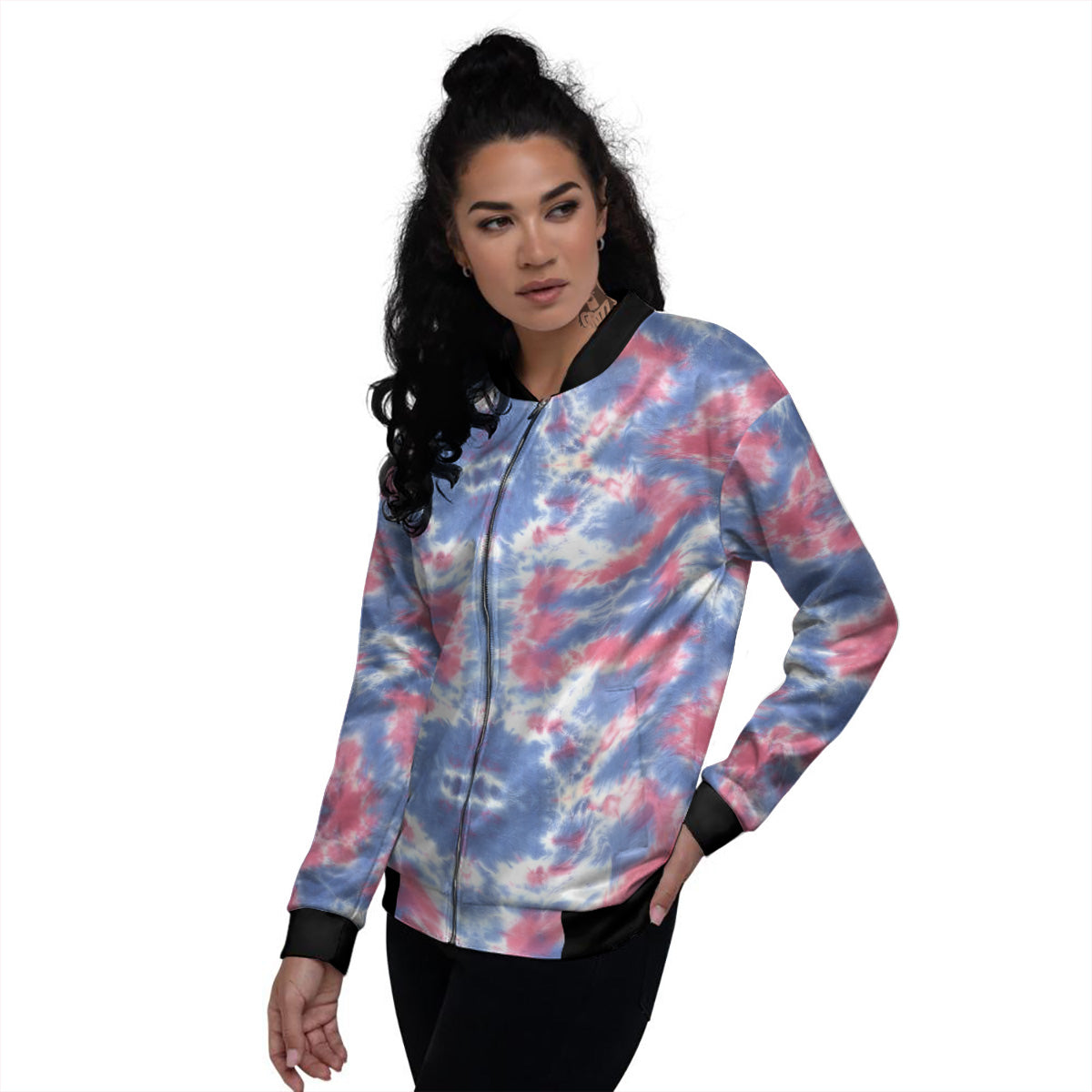 Tie Dye Two Tone Print Pattern Women's Bomber Jacket-grizzshop