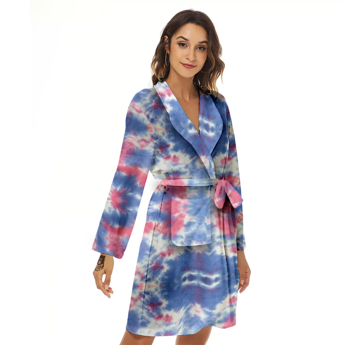 Tie Dye Two Tone Print Pattern Women's Robe-grizzshop