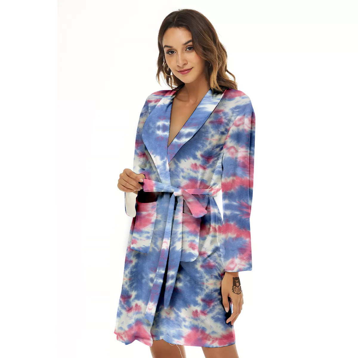 Tie Dye Two Tone Print Pattern Women's Robe-grizzshop