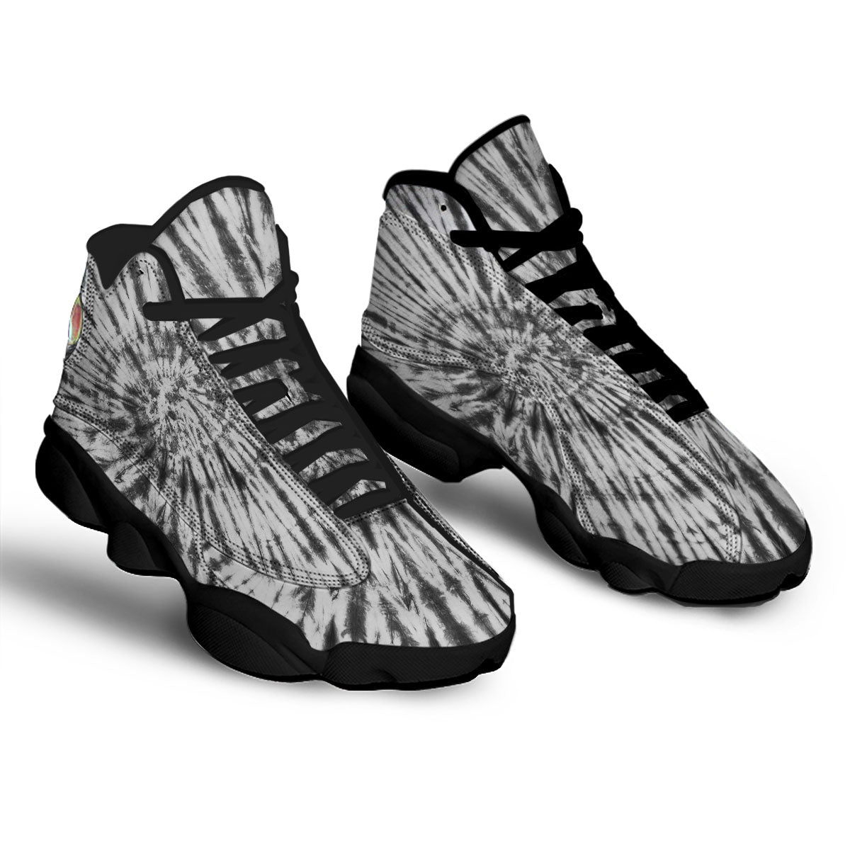 Tie Dye White And Black Print Black Basketball Shoes-grizzshop