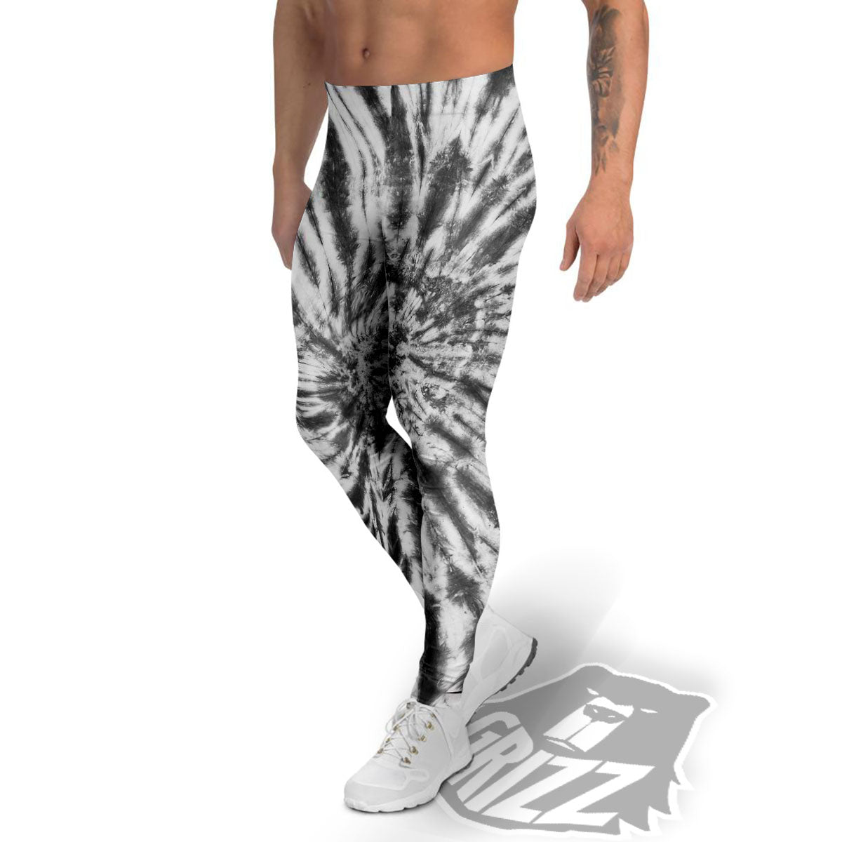 Tie Dye White And Black Print Men's Leggings-grizzshop