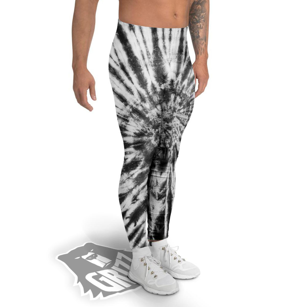 Tie Dye White And Black Print Men's Leggings-grizzshop