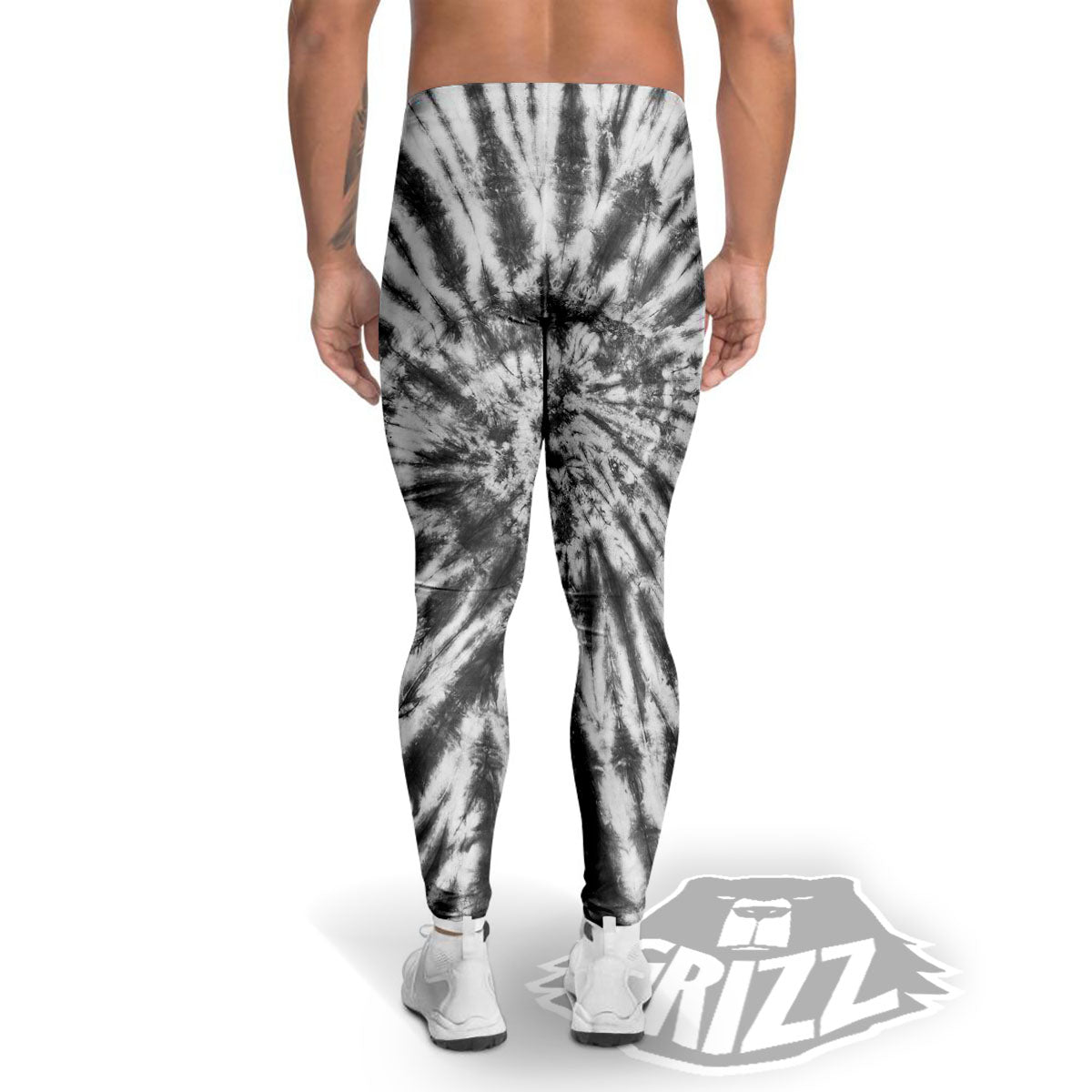 Tie Dye White And Black Print Men's Leggings-grizzshop