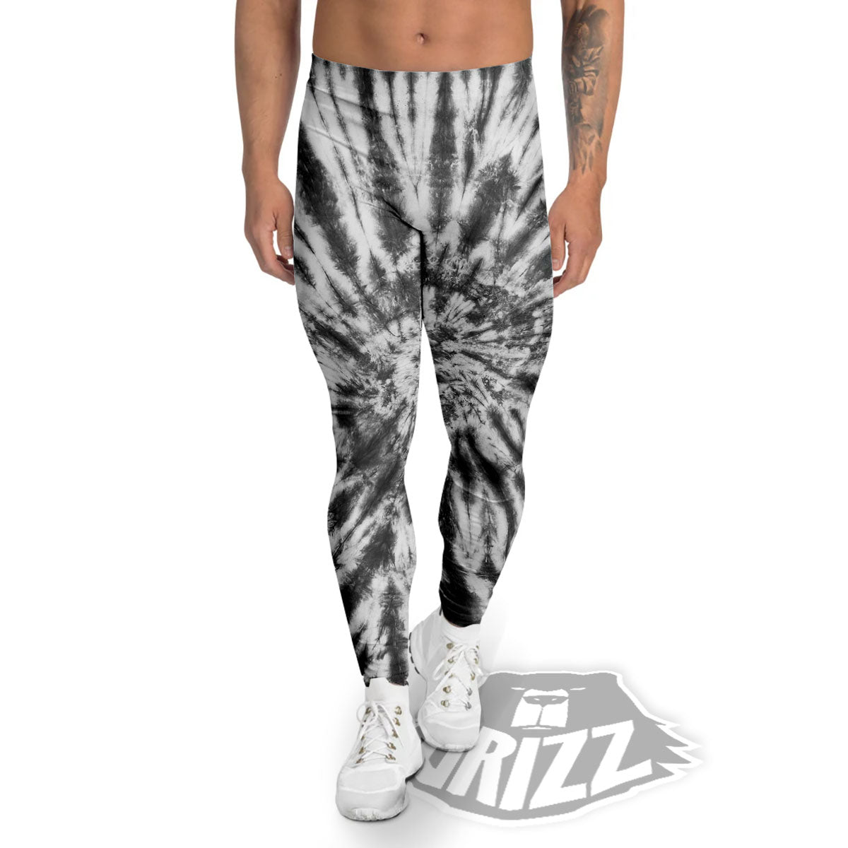 Tie Dye White And Black Print Men's Leggings-grizzshop