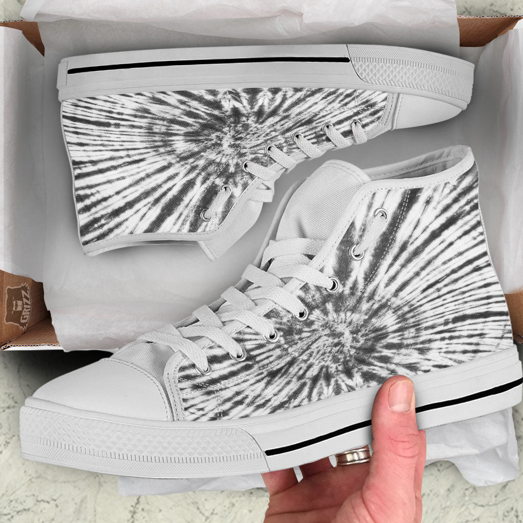 Tie Dye White And Black Print White High Top Shoes-grizzshop