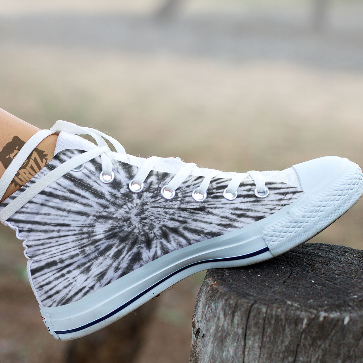 Tie Dye White And Black Print White High Top Shoes-grizzshop