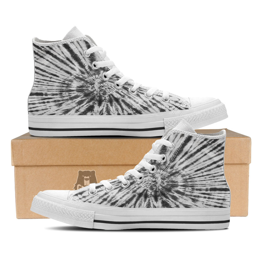 Tie Dye White And Black Print White High Top Shoes-grizzshop