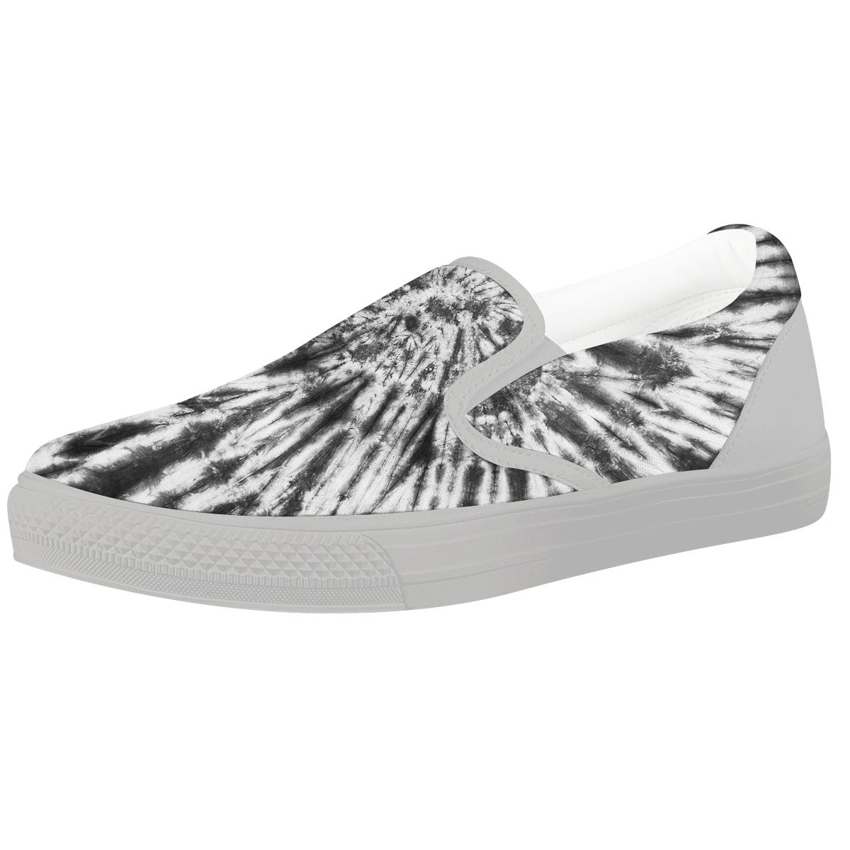 Tie Dye White And Black Print White Slip On Shoes-grizzshop