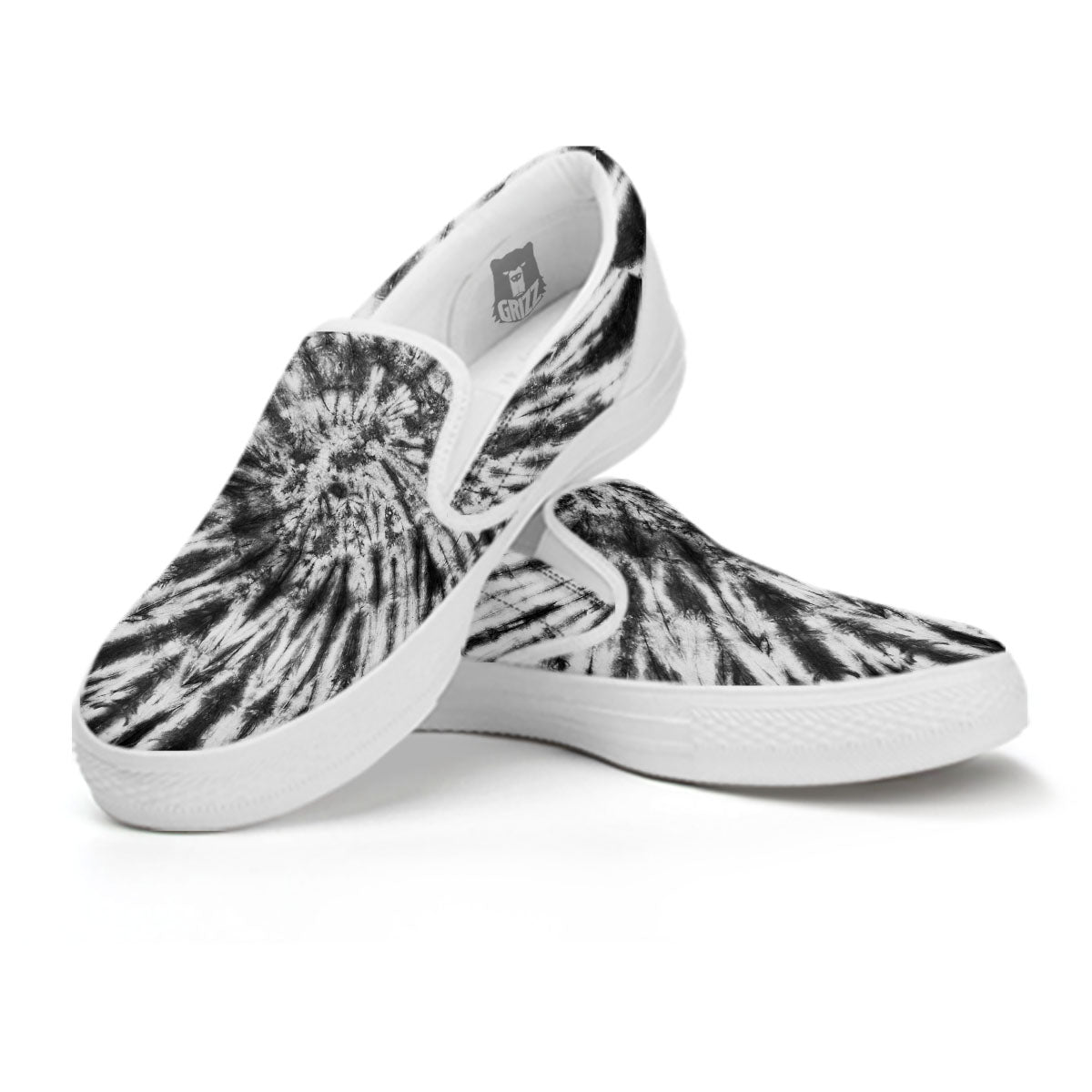 Tie Dye White And Black Print White Slip On Shoes-grizzshop
