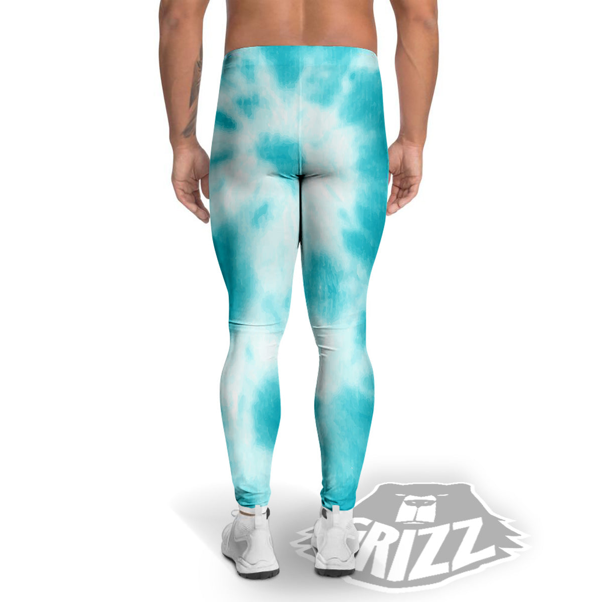 Tie Dye White And Blue Print Men's Leggings-grizzshop