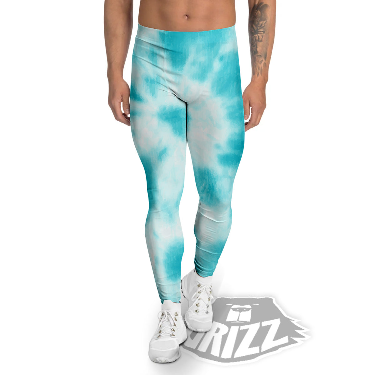 Tie Dye White And Blue Print Men's Leggings-grizzshop
