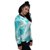 Tie Dye White And Blue Print Women's Bomber Jacket-grizzshop