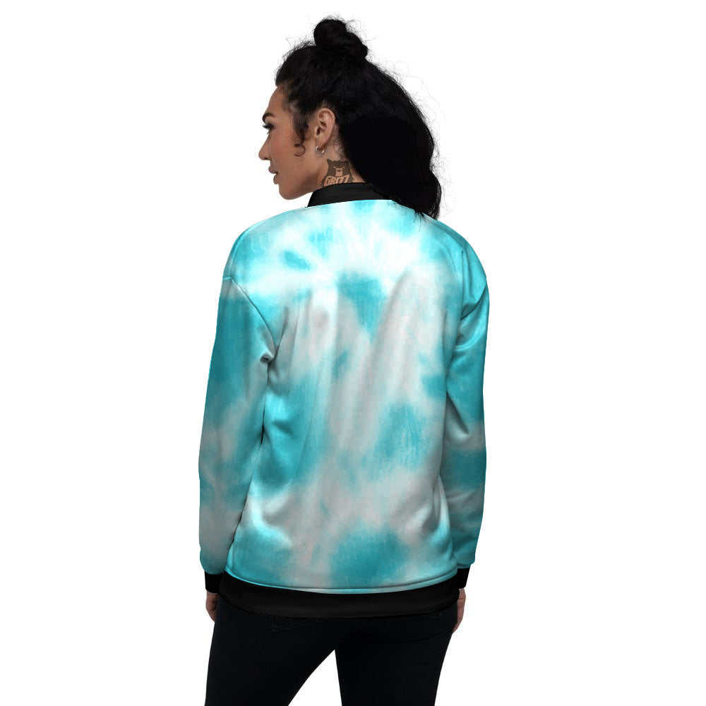 Tie Dye White And Blue Print Women's Bomber Jacket-grizzshop