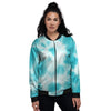 Tie Dye White And Blue Print Women's Bomber Jacket-grizzshop