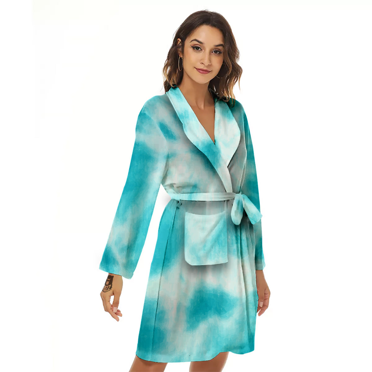 Tie Dye White And Blue Print Women's Robe-grizzshop