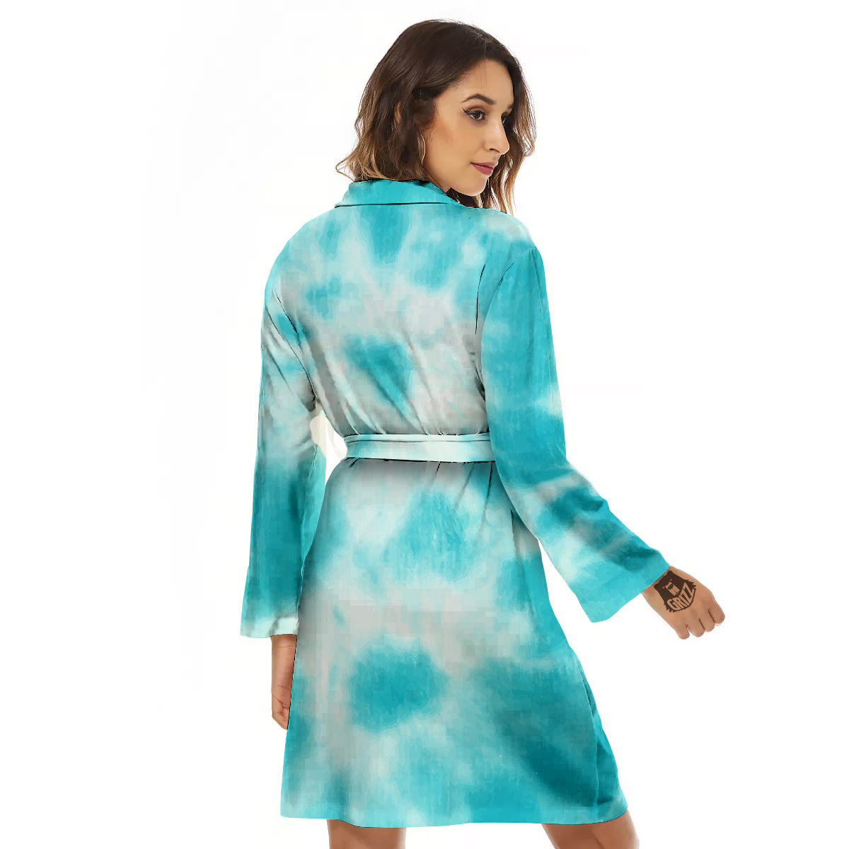 Tie Dye White And Blue Print Women's Robe-grizzshop