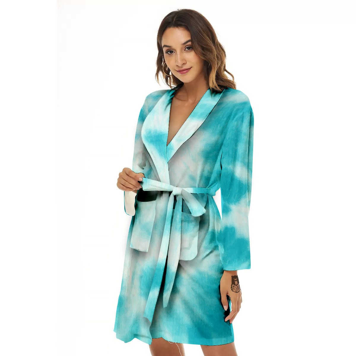 Tie Dye White And Blue Print Women's Robe-grizzshop