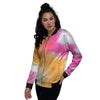 Tie Dye Yellow And Pink Print Women's Bomber Jacket-grizzshop