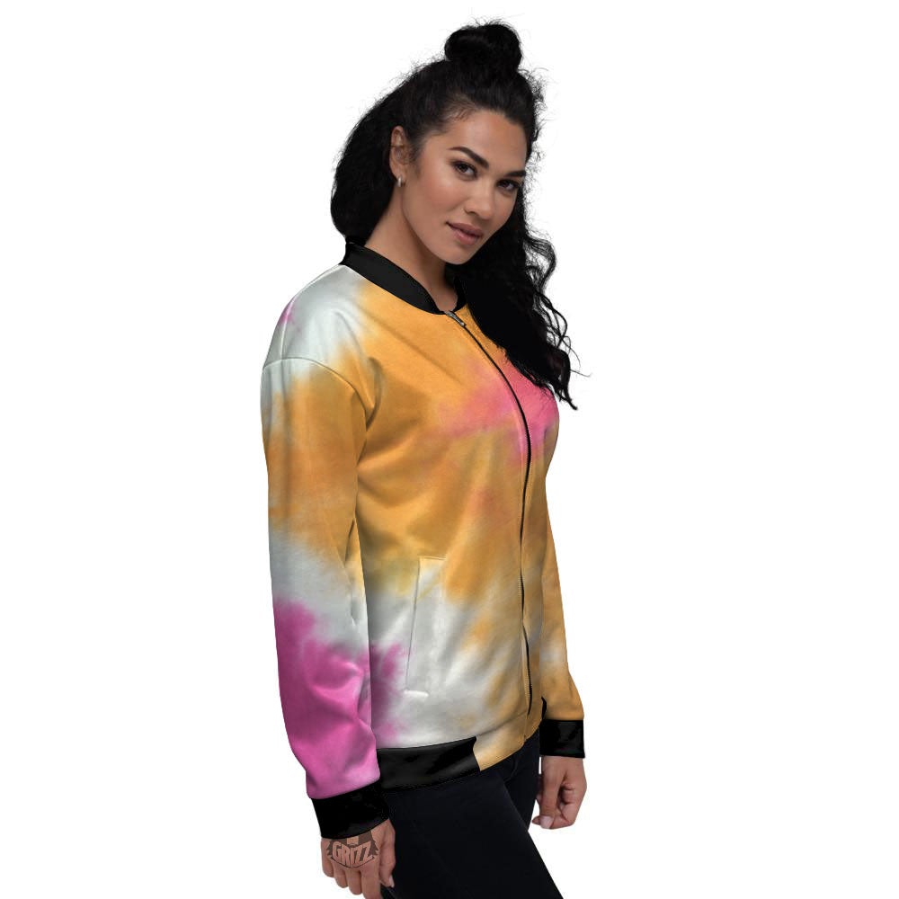 Tie Dye Yellow And Pink Print Women's Bomber Jacket-grizzshop